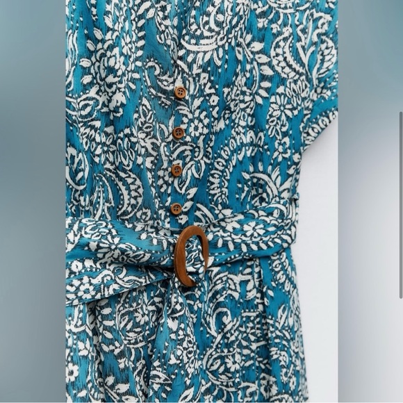 Zara NWOT Casual Blue A-Line Midi Dress with Notched Collar - Picture 3 of 3